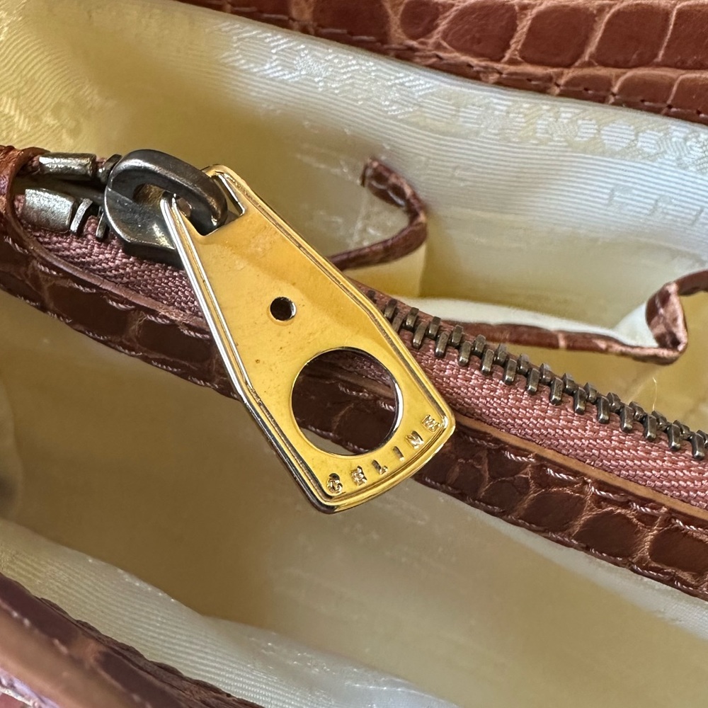 Vintage CELINE Old Boogie Bag Croc Embossed Leather Handbag Tea Brown Beige - Picture 10 of 11